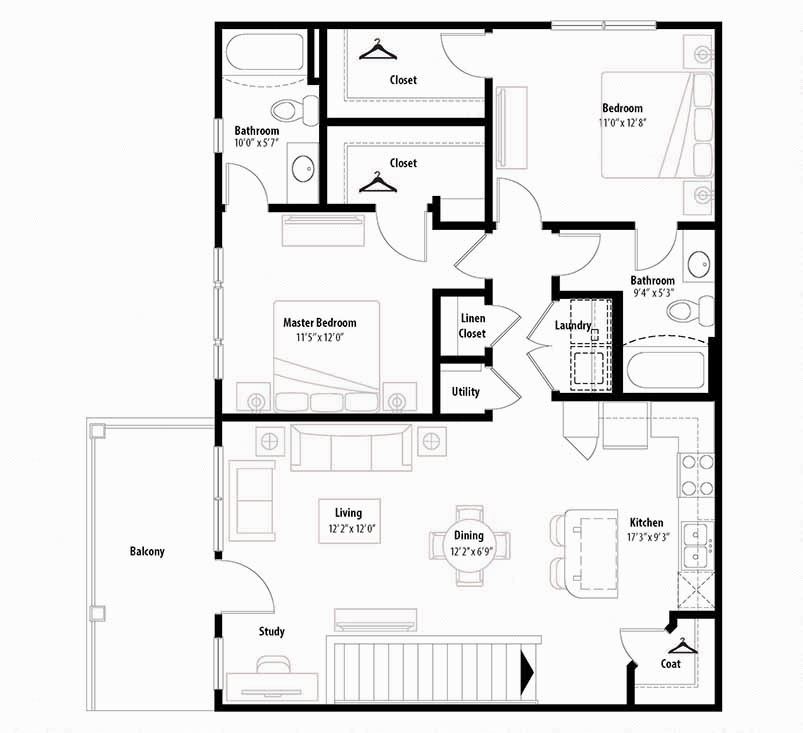 Two bedroom floor plan
